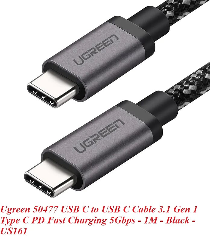 Ugreen 50477 1M 5Gbps cáp USB type C ra USB-C v3.1 Gen 1 sạc nhanh chuẩn PD 3A màu đen US161