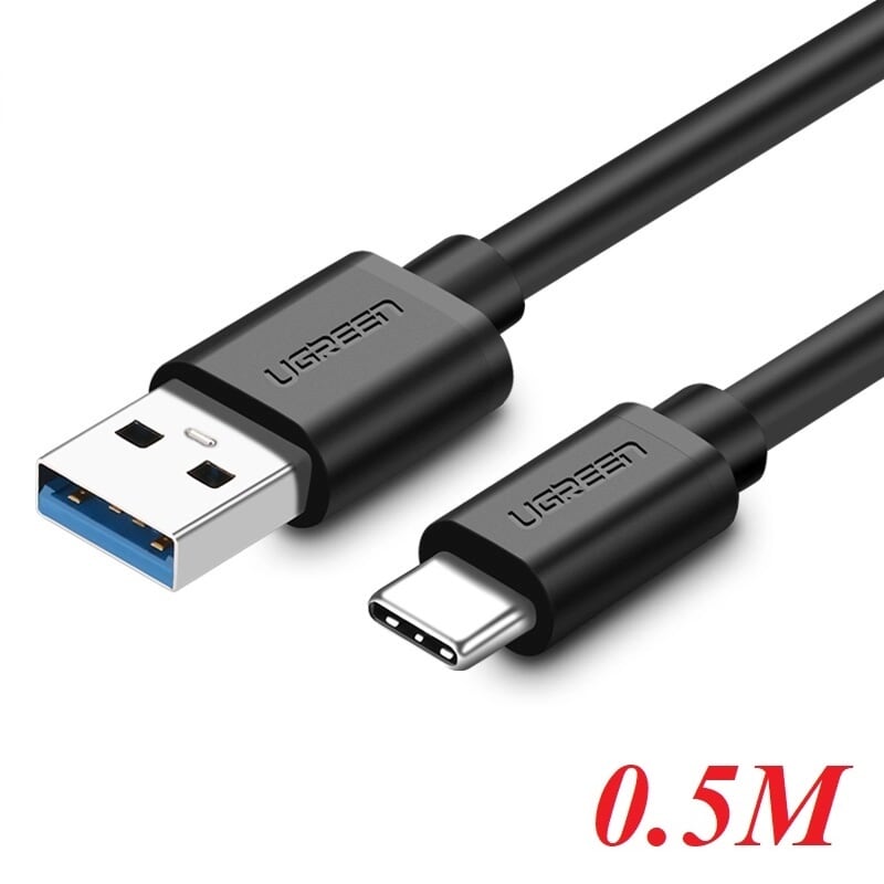 Ugreen 20881 0.5M màu đen Cáp dữ liệu USB 3.0 sang Type-C truyền dữ liệu từ máy tính ra điện thoại dài US184