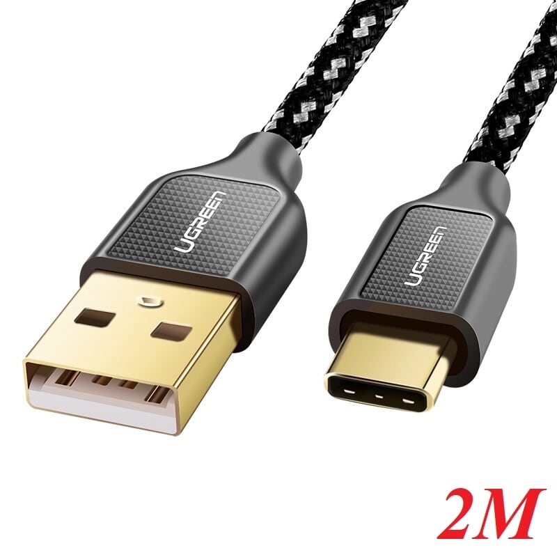 Ugreen 50145 2M màu Đen Cáp sạc truyền dữ liệu USB 2.0 sang TYPE C vỏ bọc lưới đầu mạ vàng US259