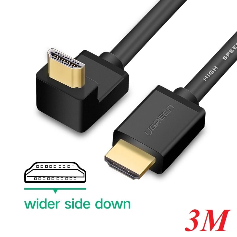 Ugreen 10122 3M màu Đen Cáp tín hiệu HDMI chuẩn 1.4 đầu bẻ góc 90 độ HD103