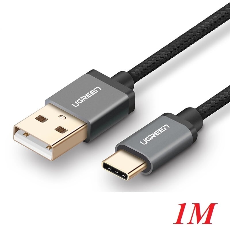 Ugreen 30880 1M 3A Màu Đen Cáp USB TypeC sang USB 2.0 Hỗ trợ sạc nhanh dây bên Nylon US174