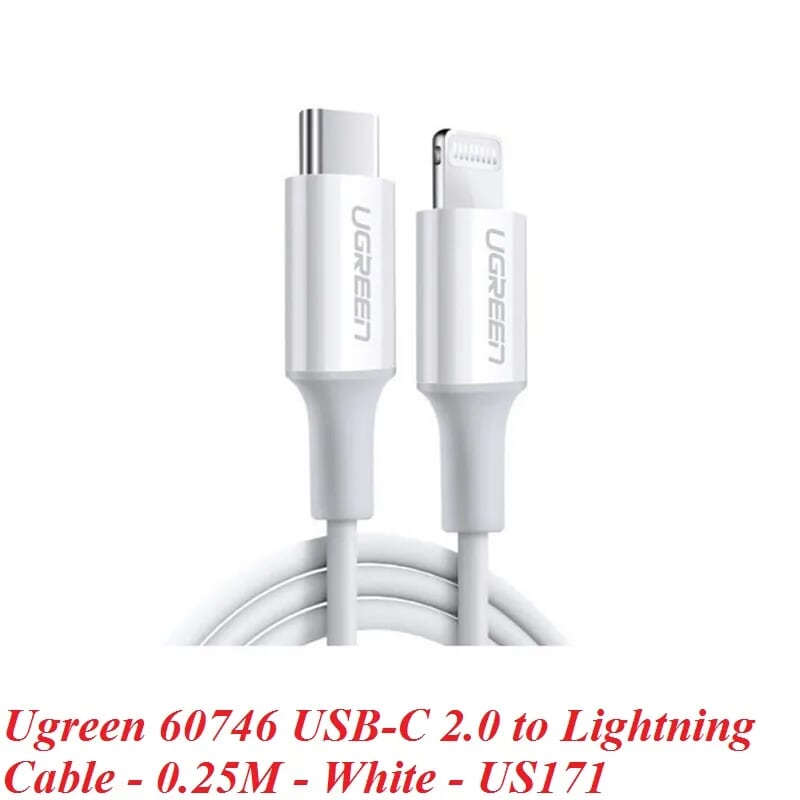 Ugreen 60746 25cm cáp usb type c ra apple lightning 0.25m màu trắng US171