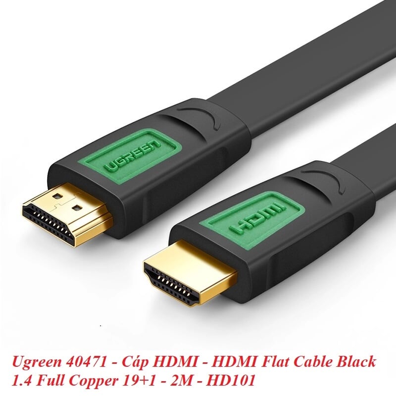 Ugreen 40471 2M màu Đen Cáp tín hiệu HDMI chuẩn 1.4 hỗ trợ phân giải 4K * 2K cáp dẹt HD101