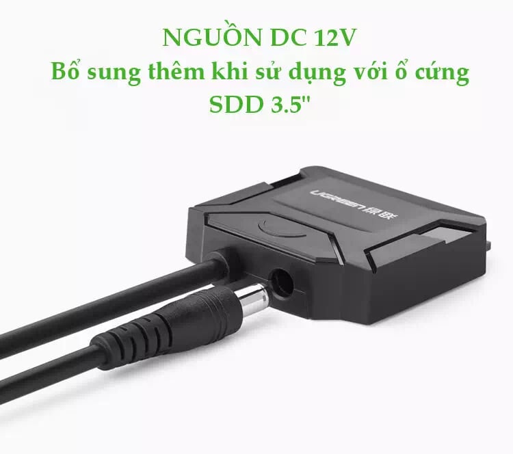 Ugreen 20611 25CM màu đen Bộ chuyền USB 3.0 sang SATA cho ổ cứng có hỗ trợ nguồn 20611