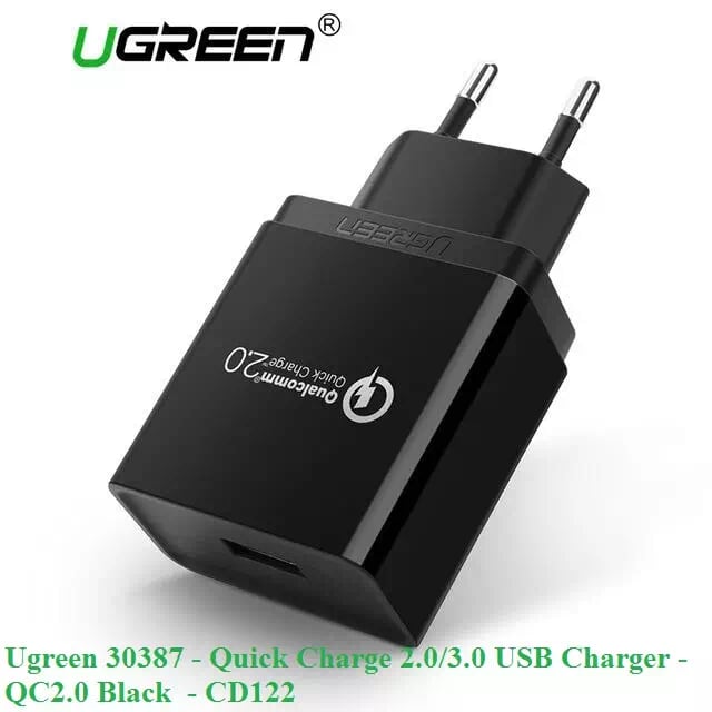 Ugreen 30387 30W màu Đen Củ sạc nhanh cổng USB chuẩn QC 3.0 CD122