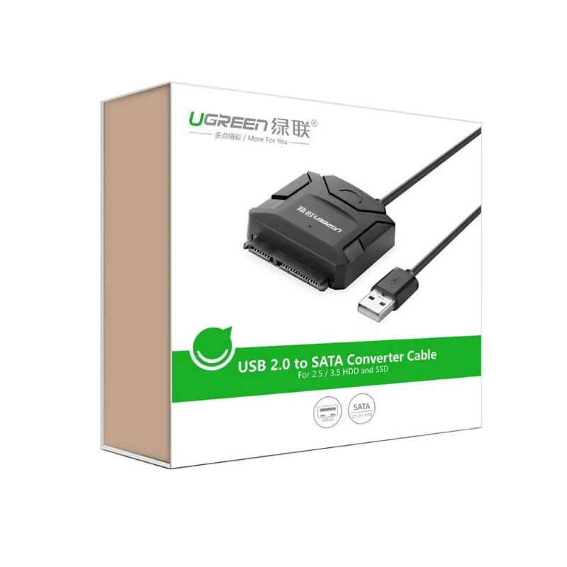 Ugreen 20215 25CM màu Đen Bộ chuyển đổi USB 2.0 sang SATA ổ cứng hỗ trợ nguồn CR108