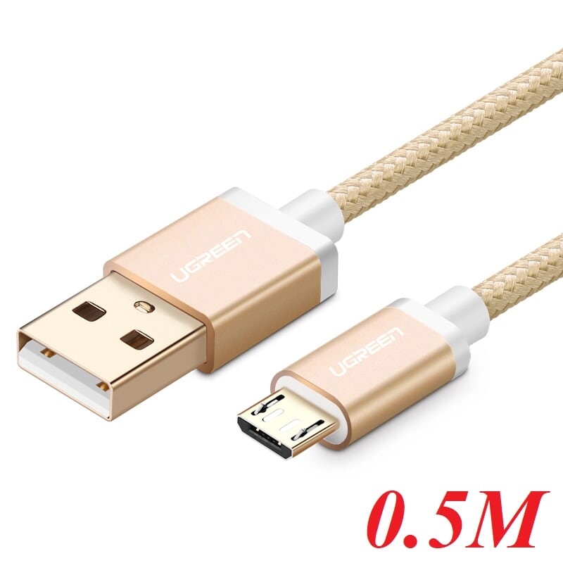 Ugreen 30659 0.5M màu Vàng Cáp sạc truyền dữ liệu USB 2.0 sang MICRO USB đầu mạ vàng US134