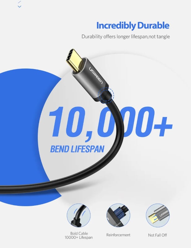 Ugreen 30534 1.5M màu đen Dây USB 3.0 sang USB-C US187