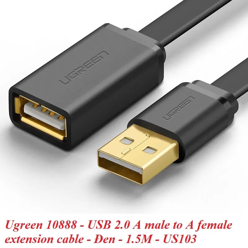 Ugreen 10888 1.5M màu Đen Cáp tín hiệu nối dài USB 2.0 lõi thuần đồng dáng dẹt US103