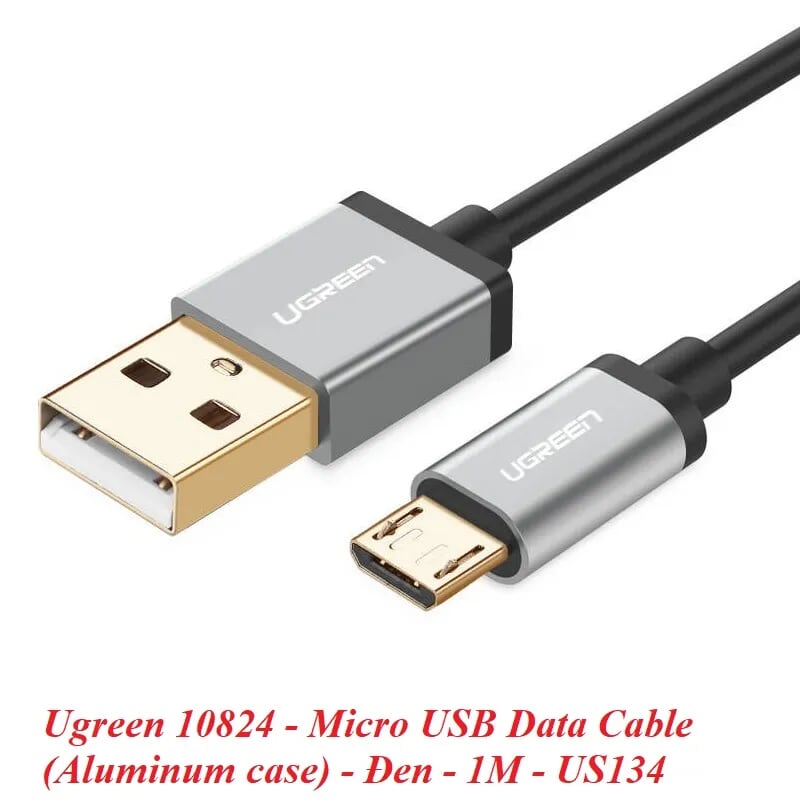 Ugreen 10824 1M màu Đen Cáp sạc truyền dữ liệu USB 2.0 sang MICRO USB đầu mạ vàng US134