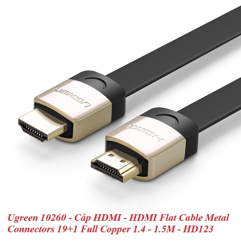 Ugreen 10260 1.5M màu Đen Cáp tín hiệu HDMI chuẩn 2.0 cáp dẹt đầu bọc hợp kim HD123