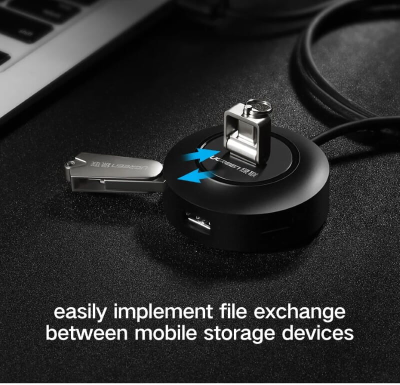 Ugreen 40962 0.5M Màu Đen Bộ chuyển đổi TYPE C sang 4 USB 2.0 + nguồn MICRO USB hỗ trợ OTG TYPE C CR106