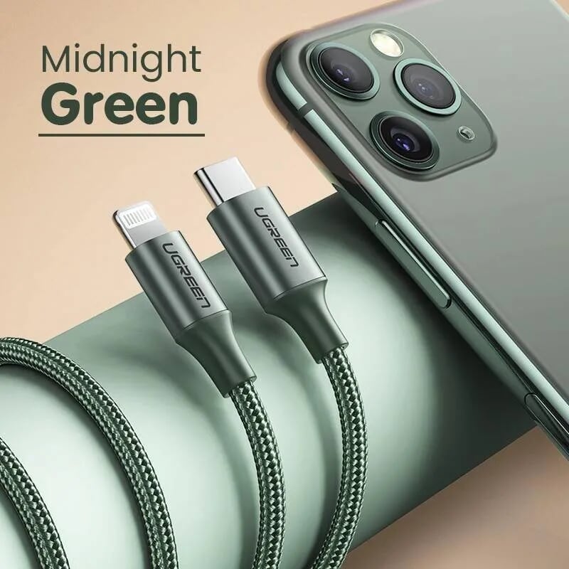 Ugreen 80564 1M màu xanh đen cáp chuyển usb type c ra apple lightning dây dù hỗ trợ sạc nhanh PD US304