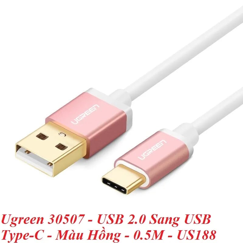 Ugreen 30507 0.5M màu hồng Bộ chuyển đổi USB 2.0 sang USB-C US188