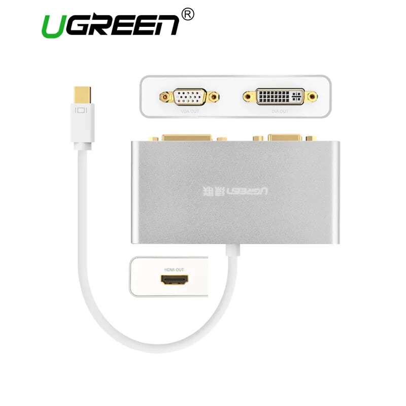 Ugreen 10440 Màu Đen Bộ chuyển đổi Mini displayport sang HDMI + VGA + DVI cao cấp MD109