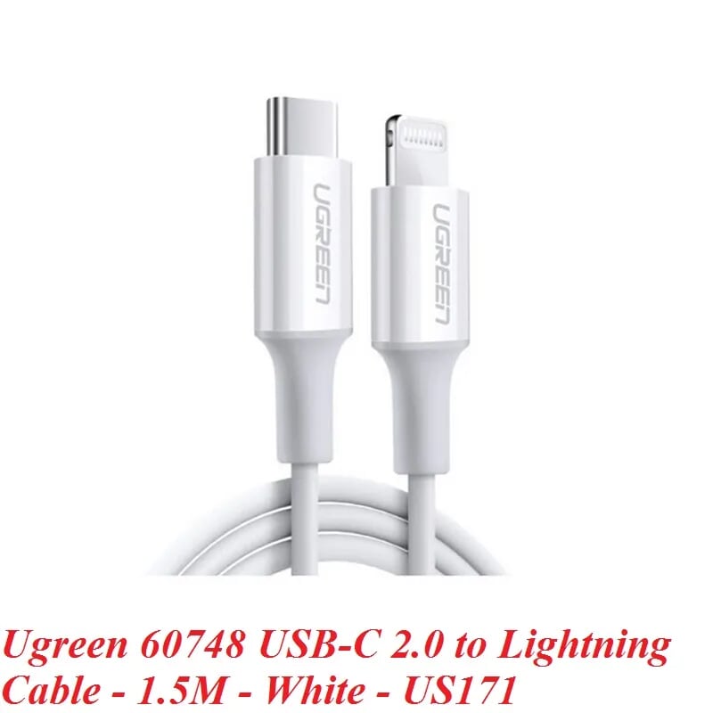 Ugreen 60748 1.5m cáp usb type c ra apple lightning màu trắng US171