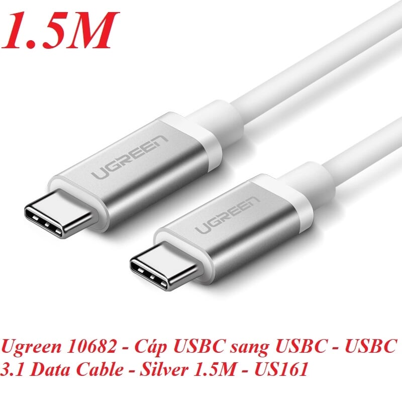 Ugreen 10682 1.5M màu bạc Dây USB Type-C truyền dữ liệu và sạc mạ Nikel đầu nhôm US161