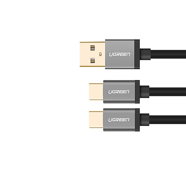 Ugreen 40351 1m màu Đen Cáp USB-A sang 2 đầu TypeC cao cấp US196