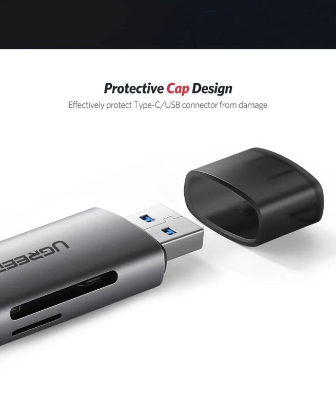 Ugreen 50706 Màu Xám Đầu đọc thẻ nhớ TYPE C + USB 3.0 sang TF + SD CM185