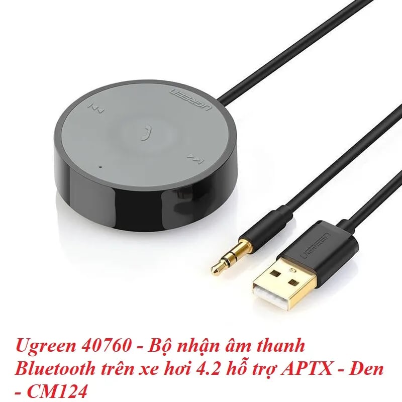 Ugreen 40760 BT 4.2 màu Đen Thiết bị nhận âm thanh Bluetooth trên xe hơi chuẩn 3.5mm hỗ trợ APTX CM124