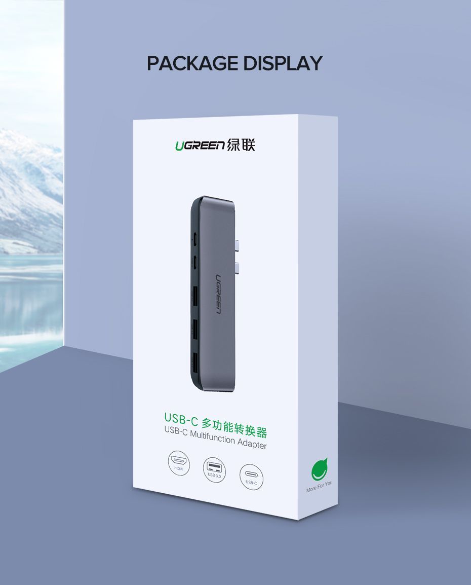 Ugreen 50775 Bộ chuyển đổi 2 TYPE C sang 3 USB 3.0 + hỗ trợ 2 nguồn TYPE C CM206