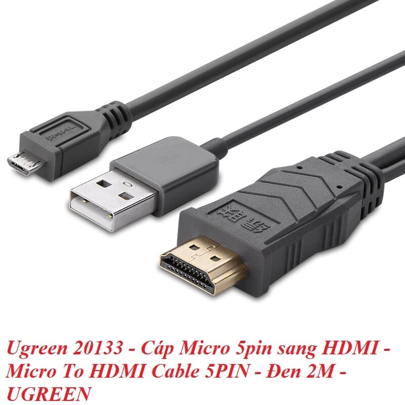 Ugreen 20133 2M màu đen CáP tín hiệu Mhl Micro 5Pin sang Hdmi 20133