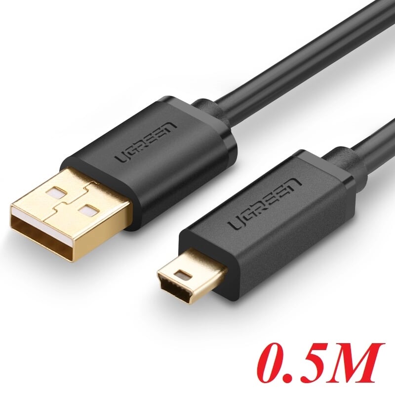 Ugreen 10354 0.5M màu Đen Cáp sạc truyền dữ liệu USB 2.0 sang MINI USB đầu mạ vàng US132