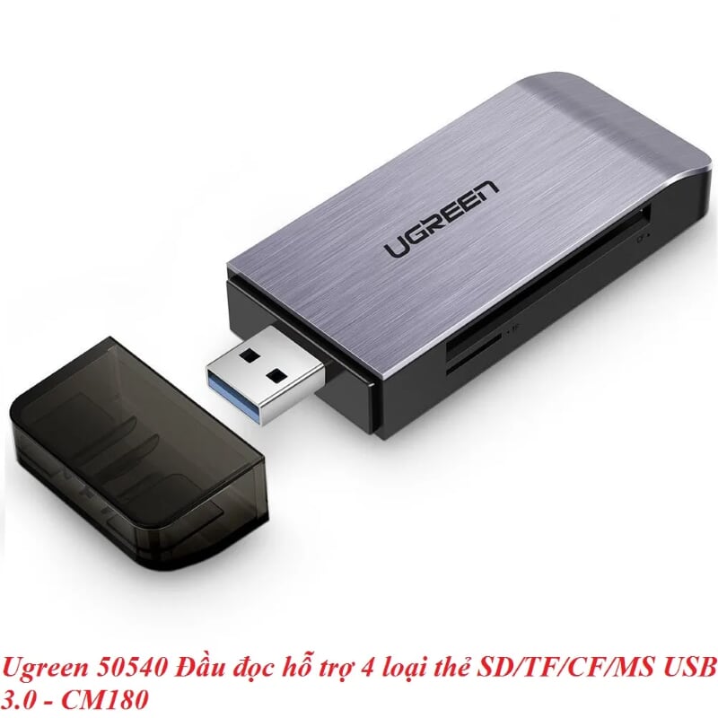 Ugreen 50540 Màu Đen Đầu đọc hỗ trợ 4 loại thẻ SD/TF/CF/MS USB 3.0 CM180