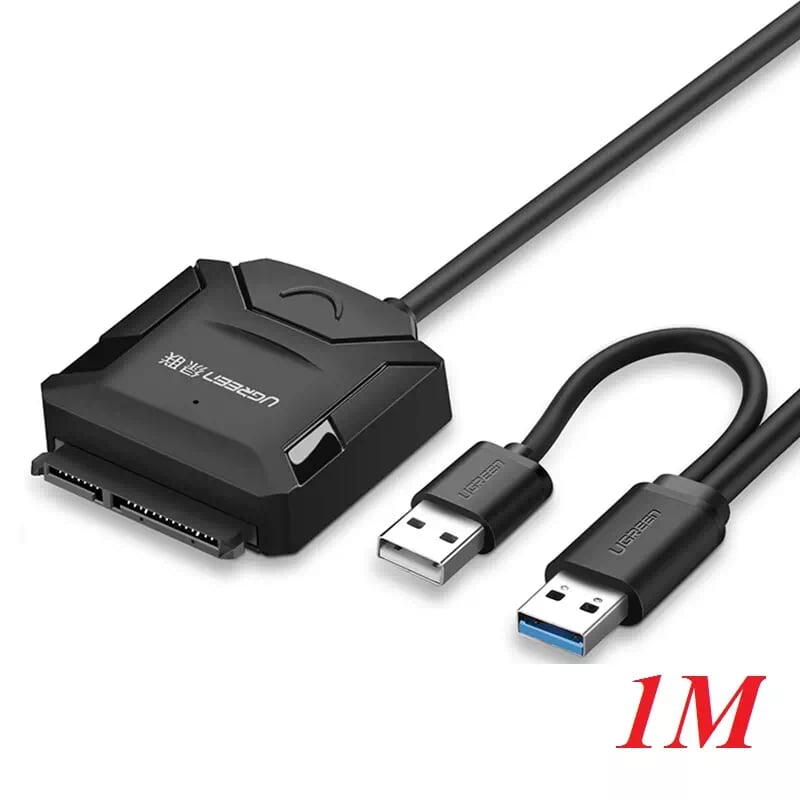 Ugreen 20202 1M màu Đen Bộ chuyển đổi USB 3.0 sang SATA ổ cứng hỗ trợ nguồn CR108