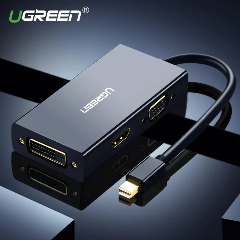 Ugreen 20418 Màu Đen Bộ chuyển đổi Mini displayport sang HDMI + VGA + DVI nhựa ABS MD114