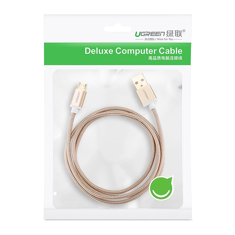 Ugreen 30660 1M màu Vàng Cáp sạc truyền dữ liệu USB 2.0 sang MICRO USB đầu mạ vàng US134