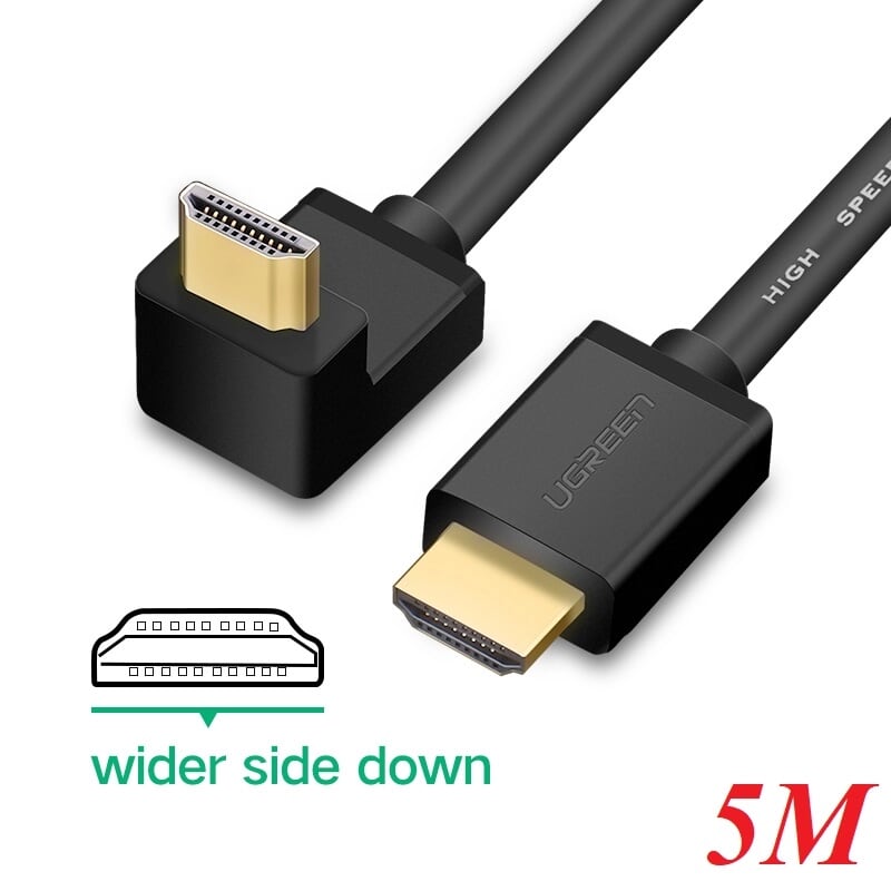 Ugreen 10123 5M màu Đen Cáp tín hiệu HDMI chuẩn 1.4 đầu bẻ góc 90 độ HD103