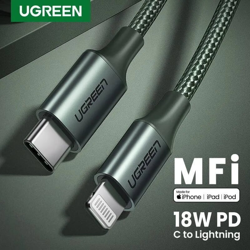 Ugreen 80564 1M màu xanh đen cáp chuyển usb type c ra apple lightning dây dù hỗ trợ sạc nhanh PD US304