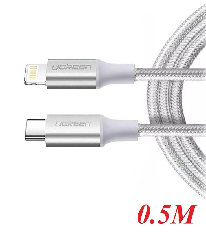 Ugreen 70522 0.5m cáp usb type c ra lightning 2.0 màu trắng 50cm US304