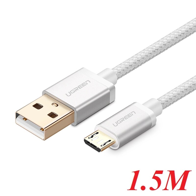 Ugreen 30656 1.5M màu Trắng Cáp sạc truyền dữ liệu USB 2.0 sang MICRO USB đầu mạ vàng US134