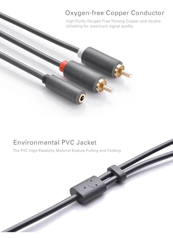 Ugreen 10588 1M màu Đen Cáp âm thanh 2 đầu Bông sen sang 3.5mm Âm AV102