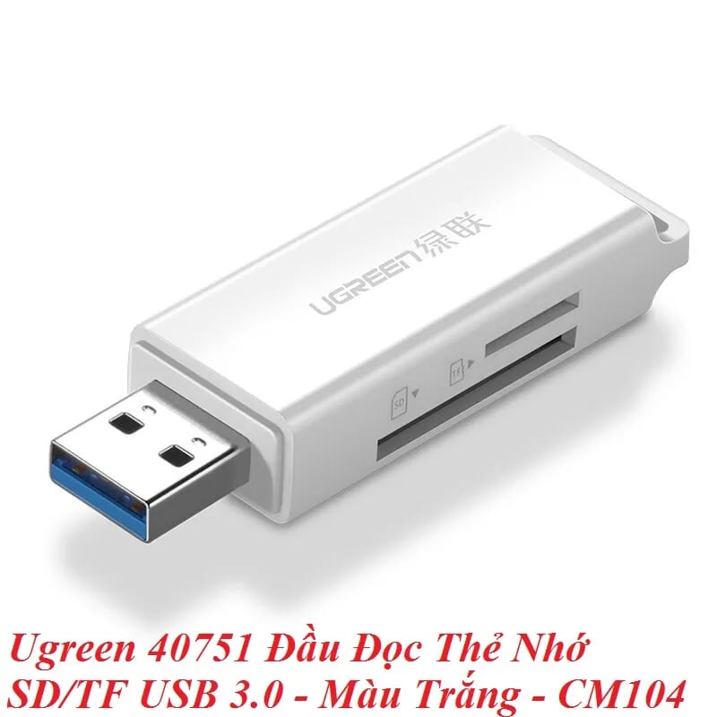 Ugreen 40751 Màu Trắng Đầu Đọc Thẻ Nhớ SD/TF USB 3.0 CM104