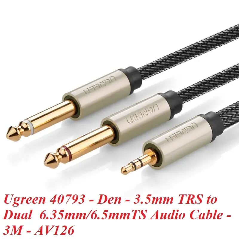 Ugreen 40793 3M Màu Đen Cáp âm thanh 2 đầu 6.5mm dương sang 3.5mm dương cao cấp AV126