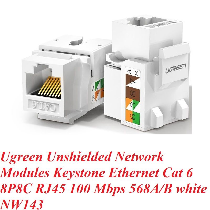 Ugreen 80178 cat6 Hạt nhấn mạng màu trắng Jack modulator gigabit LAN Ethernet 8P8C RJ45 1000 Mbps 568A-B NW143