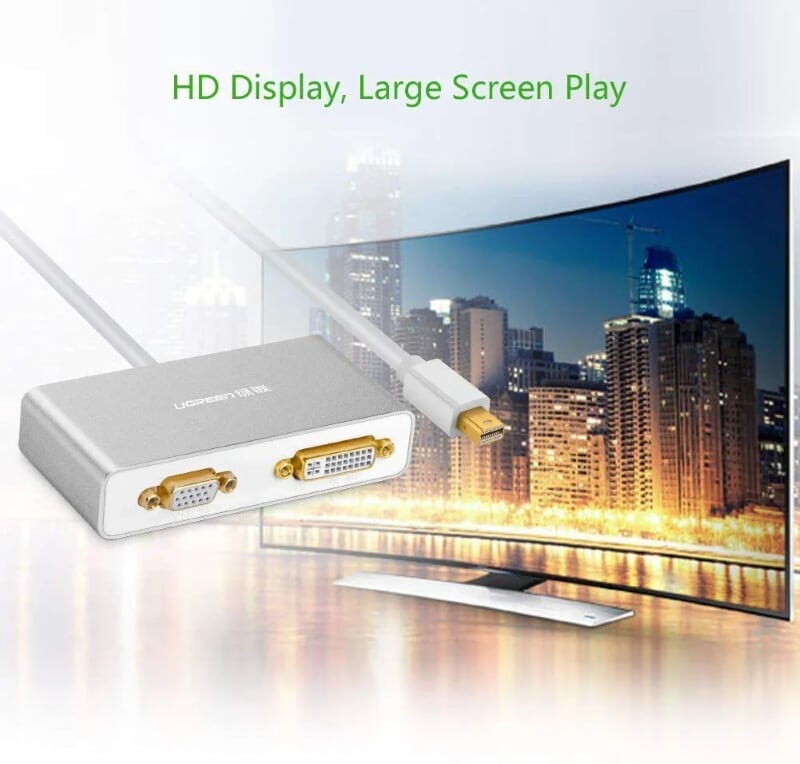 Ugreen 10438 Màu Trắng Bộ chuyển đổi Mini displayport sang HDMI + VGA + DVI cao cấp MD109