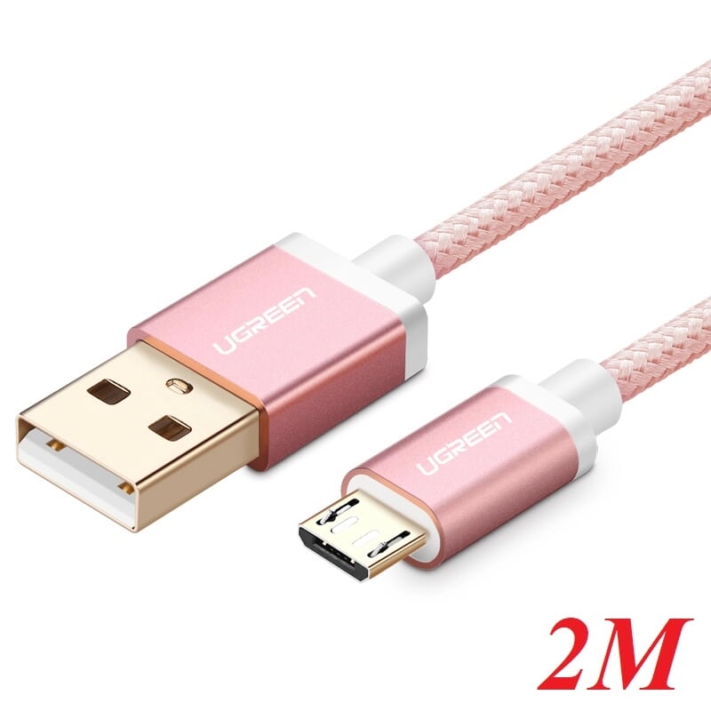 Ugreen 30667 2M màu Hồng Cáp sạc truyền dữ liệu USB 2.0 sang MICRO USB đầu mạ vàng US134