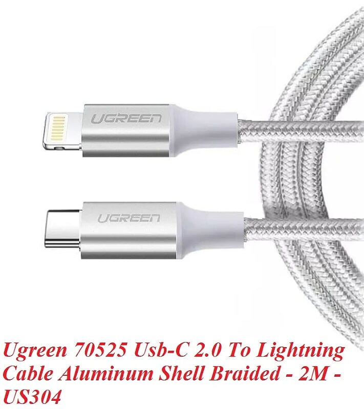 Ugreen 70525 2m cáp usb type c ra lightning 2.0 màu trắng US304