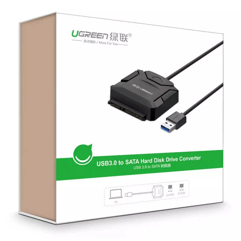 Ugreen 20611 25CM màu đen Bộ chuyền USB 3.0 sang SATA cho ổ cứng có hỗ trợ nguồn 20611