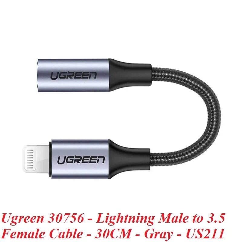 Ugreen 30756 30CM màu Xám Cáp Lightning sang cổng âm thanh 3.5mm US211