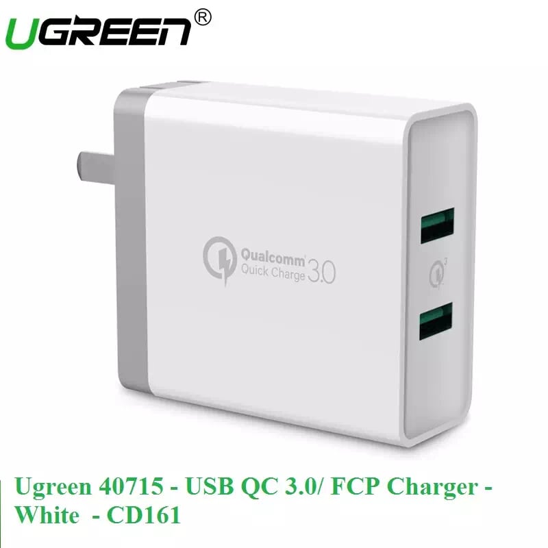 Ugreen 40715 36W màu Trắng Củ sạc nhanh 2 cổng USB chuẩn QC 3.0 CD161