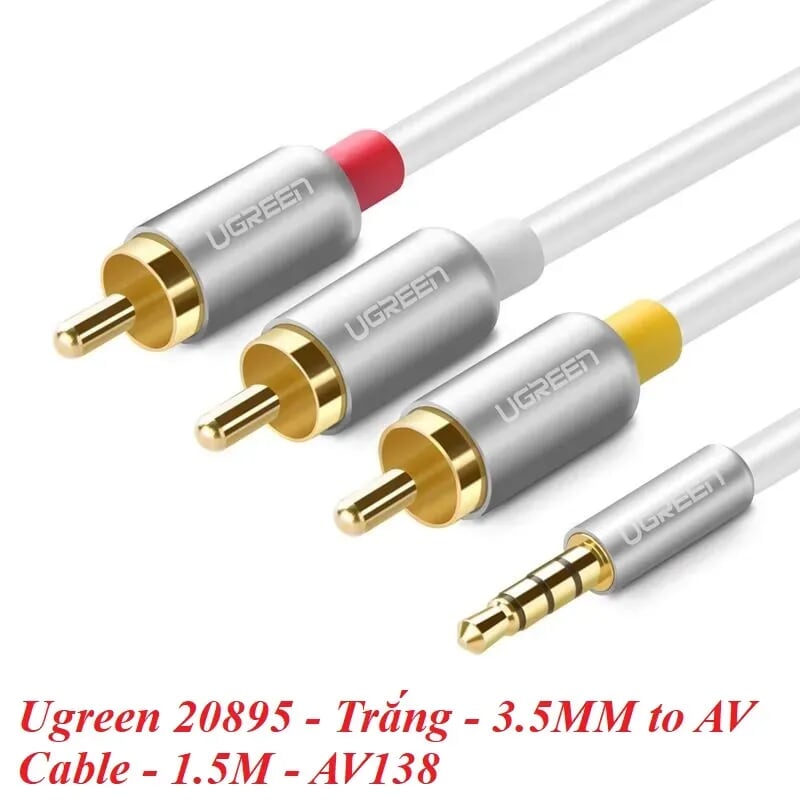 Ugreen 20895 1.5M màu Trắng Cáp âm thanh 3 đầu Bông sen sang 3.5mm Dương AV138