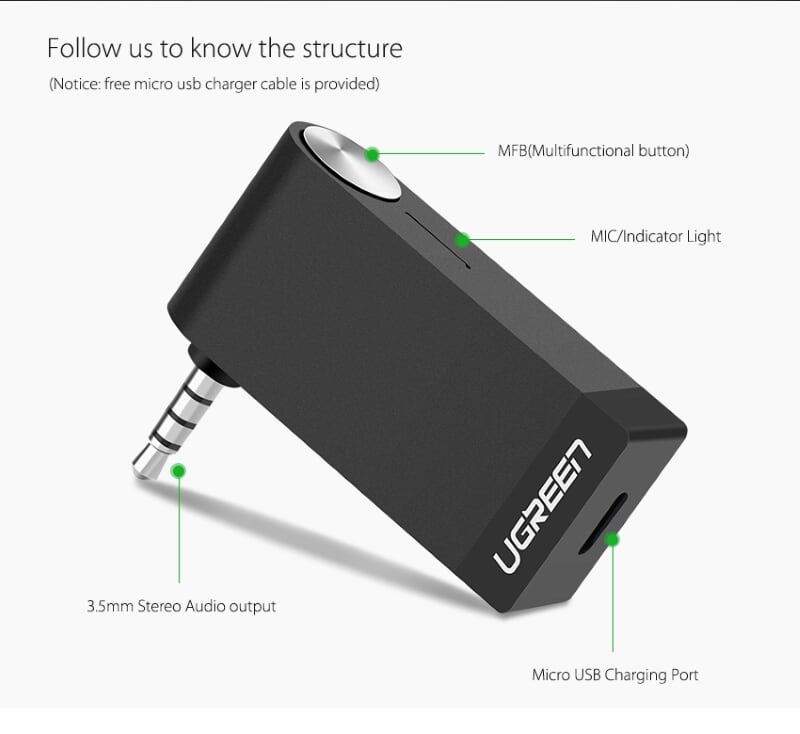 Ugreen 30348 BT 4.1 màu Đen Thiết bị nhận âm thanh Bluetooth có Micro MM114