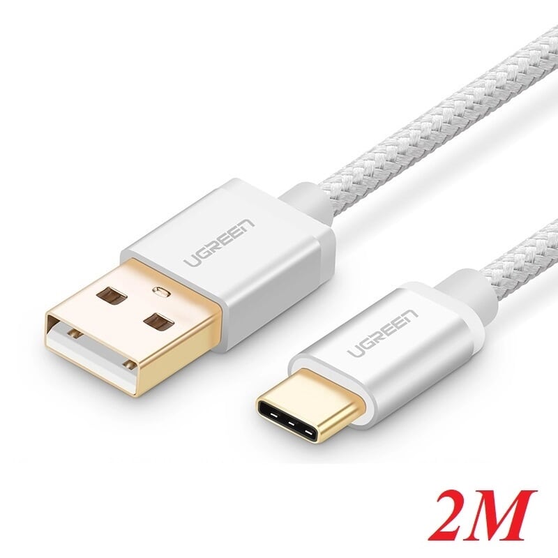 Ugreen 20814 2M màu Trắng Dây USB 2.0 sang Type-C đầu nhôm dây bọc vinyl US174