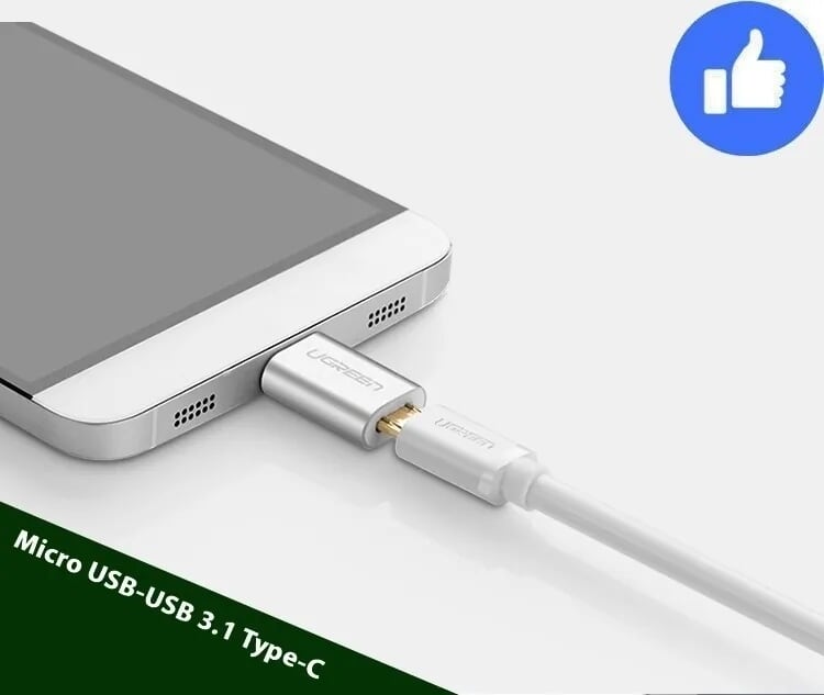 Ugreen 20854 Màu Trắng Đầu chuyển đổi TYPE C sang MICRO USB vỏ nhôm cao cấp US189