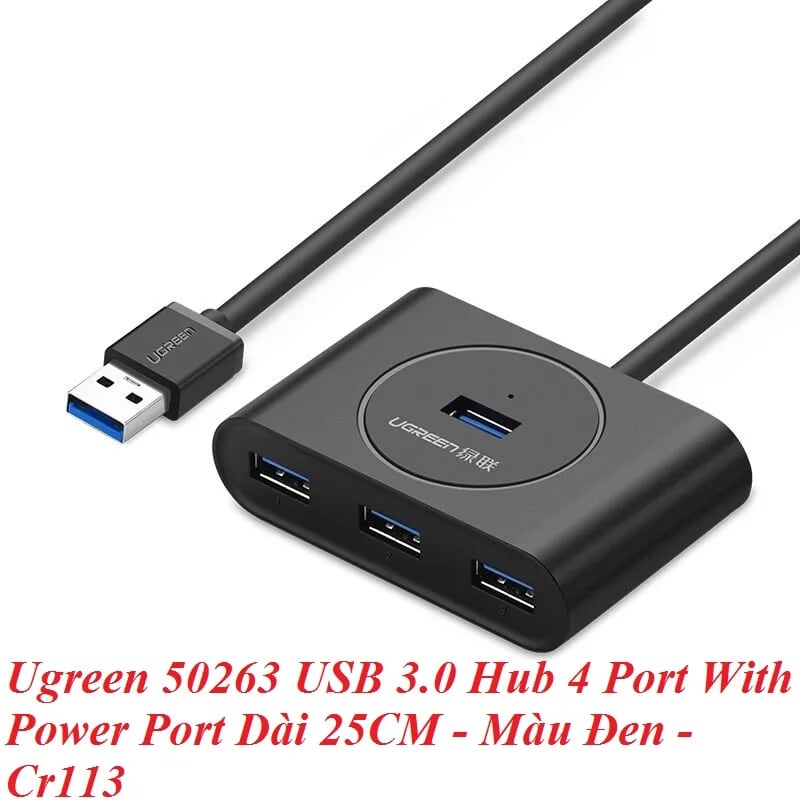 Ugreen 50263 25CM Màu Đen USB 3.0 Hub 4 Port With Power Port CR113